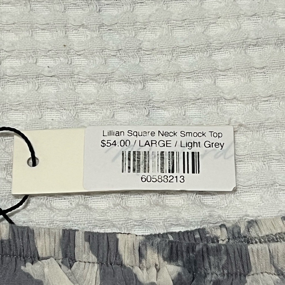 Mustard Seed LILITH SQUARE NECK Gray and Cream Smocked Ruffled Blouse NWT Sz Lg - Picture 4 of 9